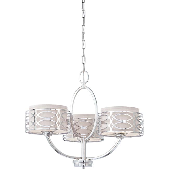 Harlow - 3 Light Chandelier - Polished Nickel Finish with Slate Gray Fabric Shade