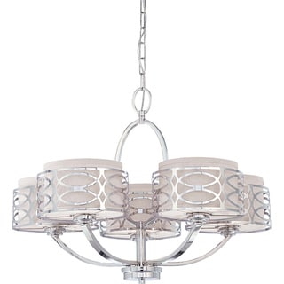 Harlow - 5 Light Chandelier - Polished Nickel Finish with Slate Gray Fabric Shade