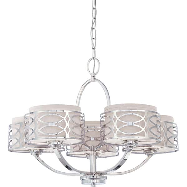 Harlow 5 Light Chandelier Polished Nickel Finish With Slate Gray Fabric Shade