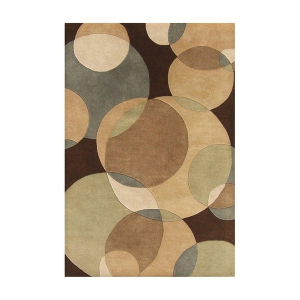 Alliyah Handmade Brown and Circles New Zealand Blend Wool Rug (9' x 12') - 9' x 12'