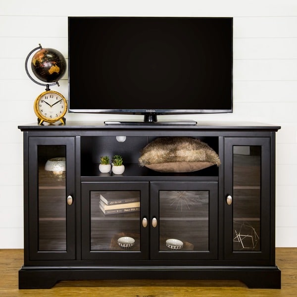 Black 52-inch Highboy Style Wood TV Stand - Free Shipping ...