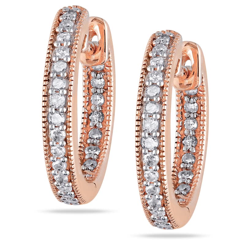 Miadora 14k Pink Gold 1/4 CT TDW Diamond Hoop Earrings