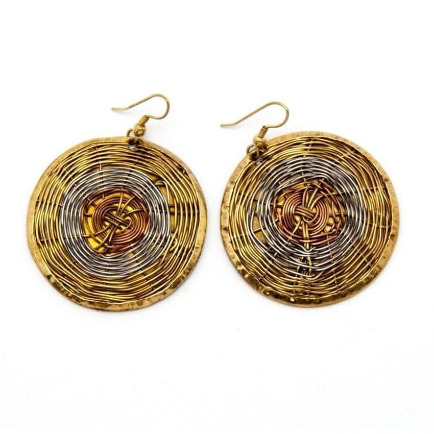 Handmade Wire Web Woven High-polish Copper/Brass-wire Dangle Earrings - YELLOW (India)