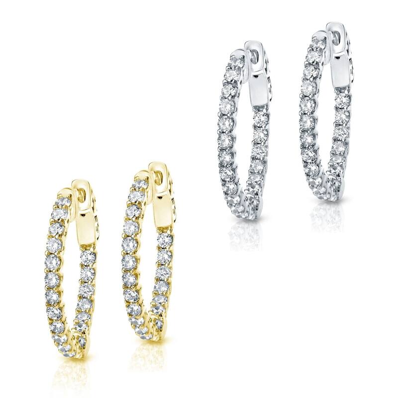 Auriya 14k Gold 3 carat TW Medium Trellis Diamond Hoop Earrings (H-I,SI1-SI2) - 0.90-inch