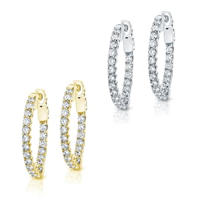 Auriya 14k Gold 3 carat TW Medium Trellis Diamond Hoop Earrings (H-I,SI1-SI2) - 0.90-inch