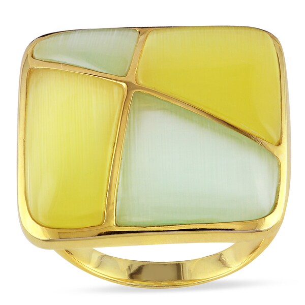 Miadora Yellow Rhodium-plated Silver Green and Yellow Simulated Cat Eye Cocktail Ring. Opens flyout.