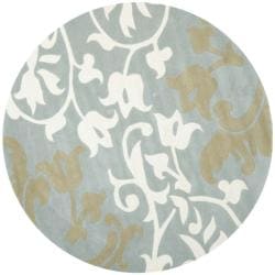 Handmade Silhouettes Blue/Grey New Zealand Wool Rug (6' Round) Safavieh Round/Oval/Square