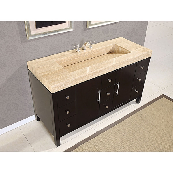 Shop 60-inch Modern Travertine Stone Top Integrated Sink ...