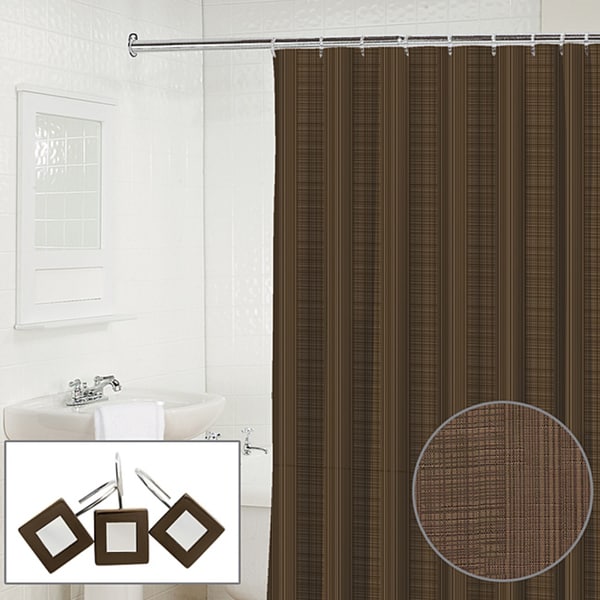 Waverly Linen 2 piece Espresso Shower Curtain and Hook Set