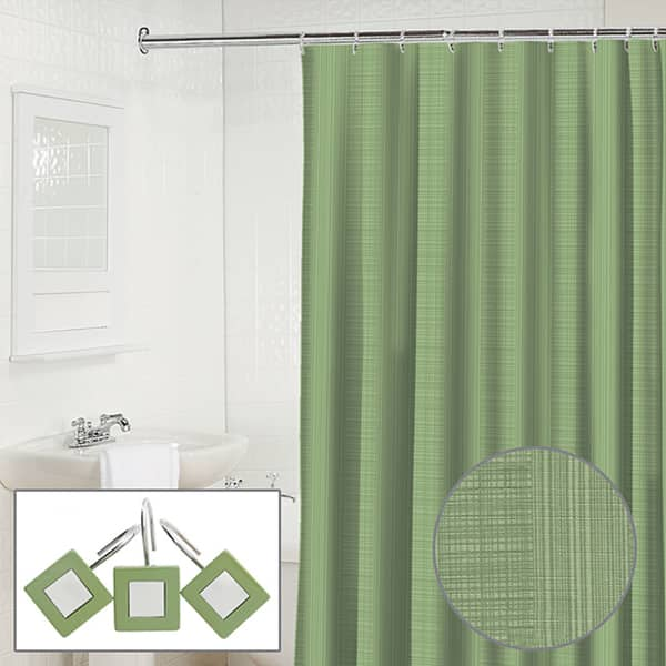 Waverly Linen 2-piece Jade Shower Curtain and Hook Set - Bed Bath ...