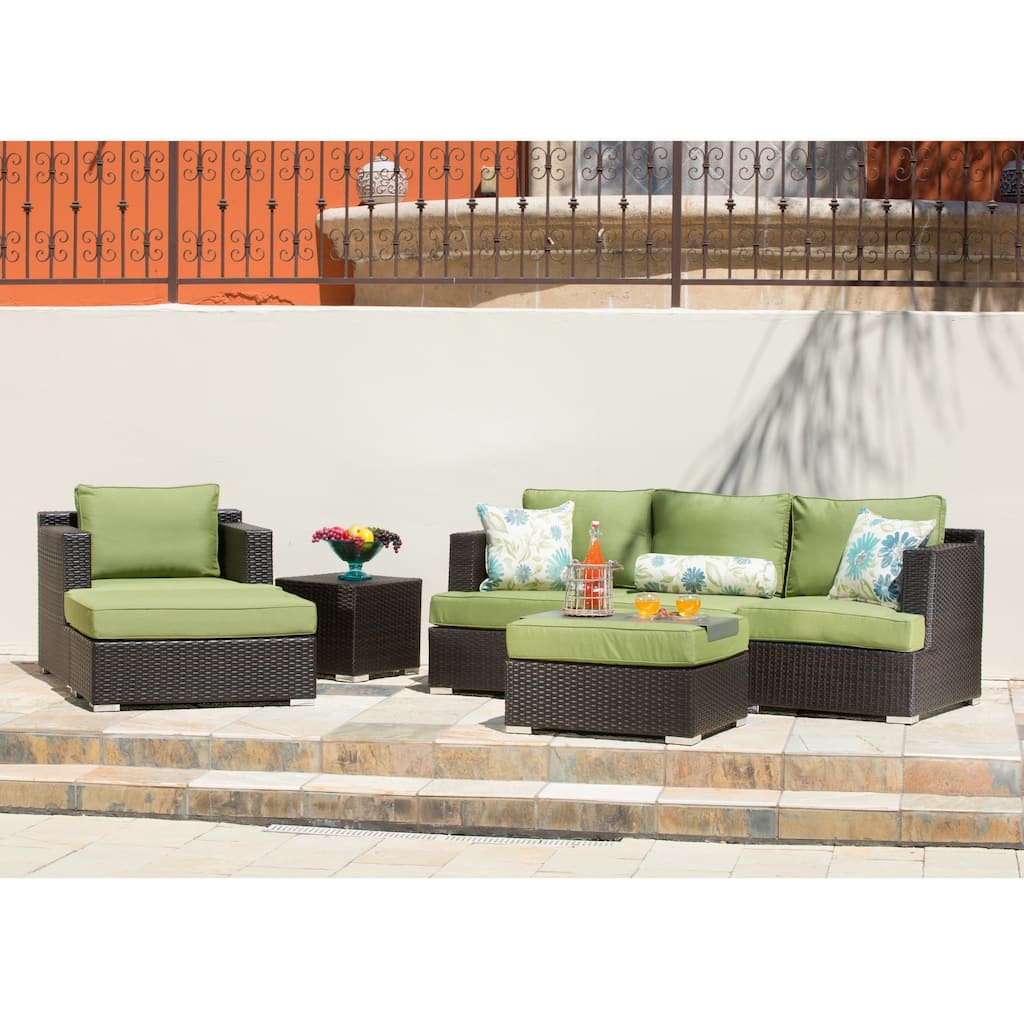 Corvus Morgan Outdoor 7-piece Brown Wicker Sectional Sofa Set with Sunbrella Cushions