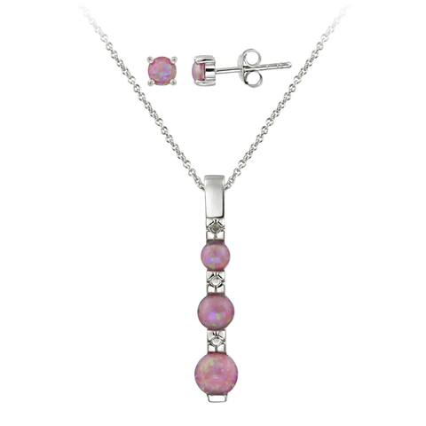 Glitzy Rocks Silver Diamond Accent Created Pink Opal Past Present Future Jewelry Set