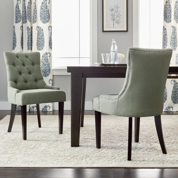 Shop Safavieh Dining Abby Grey Linen Nailhead Dining Chairs Set Of 2 22 W X 23 8 L X 36 4 H Overstock 6793843