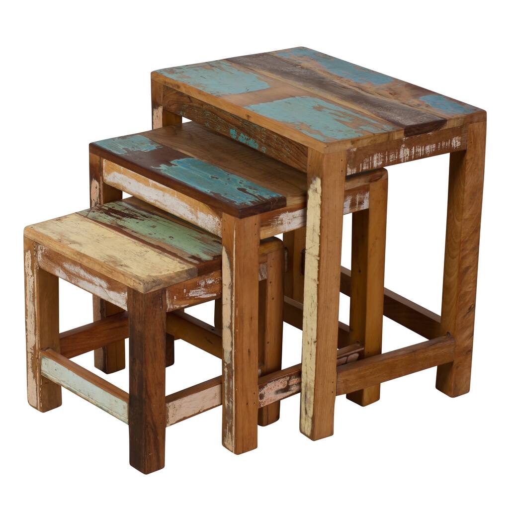 Handmade Stripped Wood 3-piece Nesting Table Trio (India)
