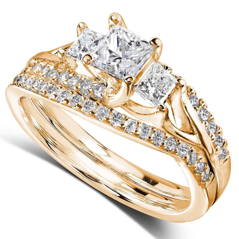 Annello 14k Gold 1-1/10ct TDW Diamond Bridal Rings Set - 4 - Yellow