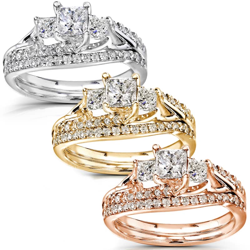 Annello 14k Gold 1-1/10ct TDW Diamond Bridal Rings Set