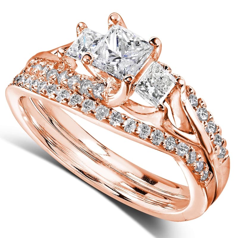 Annello 14k Gold 1-1/10ct TDW Diamond Bridal Rings Set - 4 - Rose