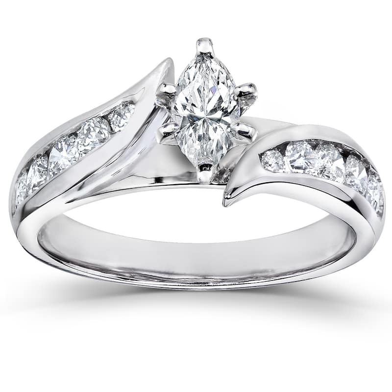 Annello by Kobelli 14k White Gold 1ct TDW Marquise Diamond Engagement Ring - 4