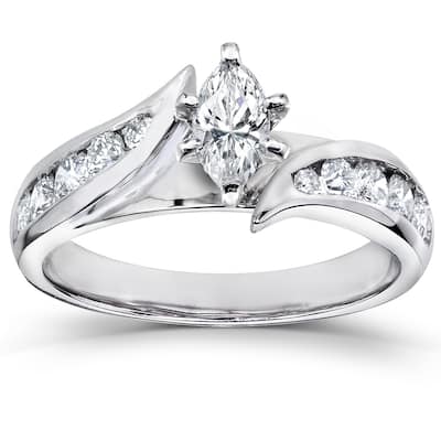 Annello by Kobelli 14k White Gold 1ct TDW Marquise Diamond Engagement Ring