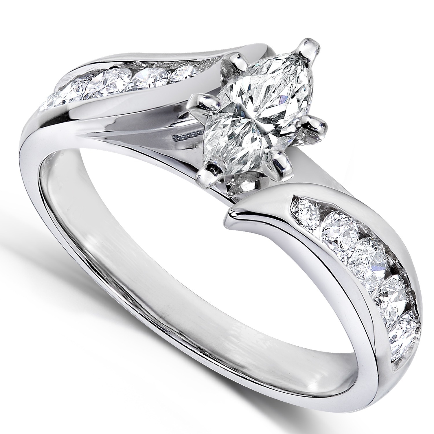 Annello by Kobelli 14k White Gold 1ct TDW Marquise Diamond Engagement Ring