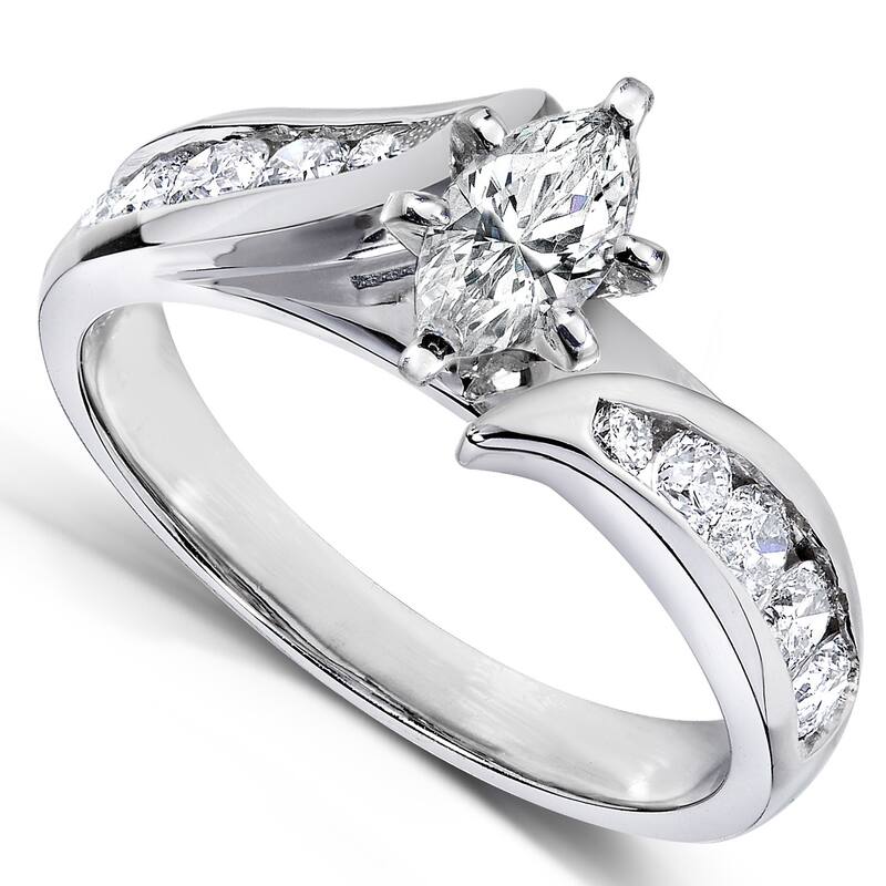 Annello by Kobelli 14k White Gold 1ct TDW Marquise Diamond Engagement Ring