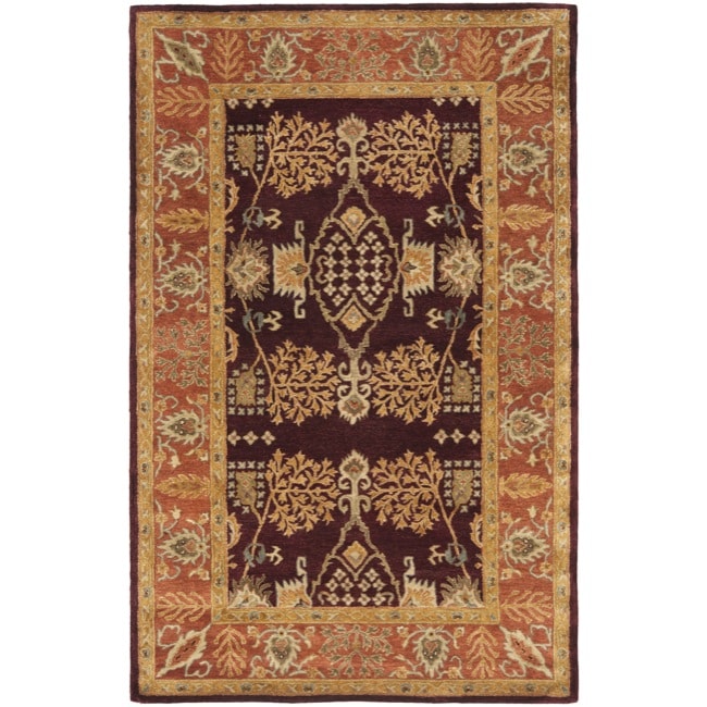 Handmade Tree Of Life Dark Red/ Rust Hand spun Wool Rug (6 X 9)