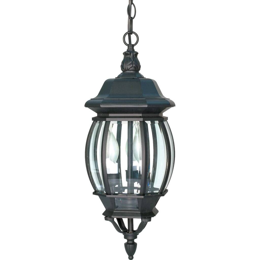 Central Park 3 Light Textured Black with Clear Beveled Panels Hanging Lantern