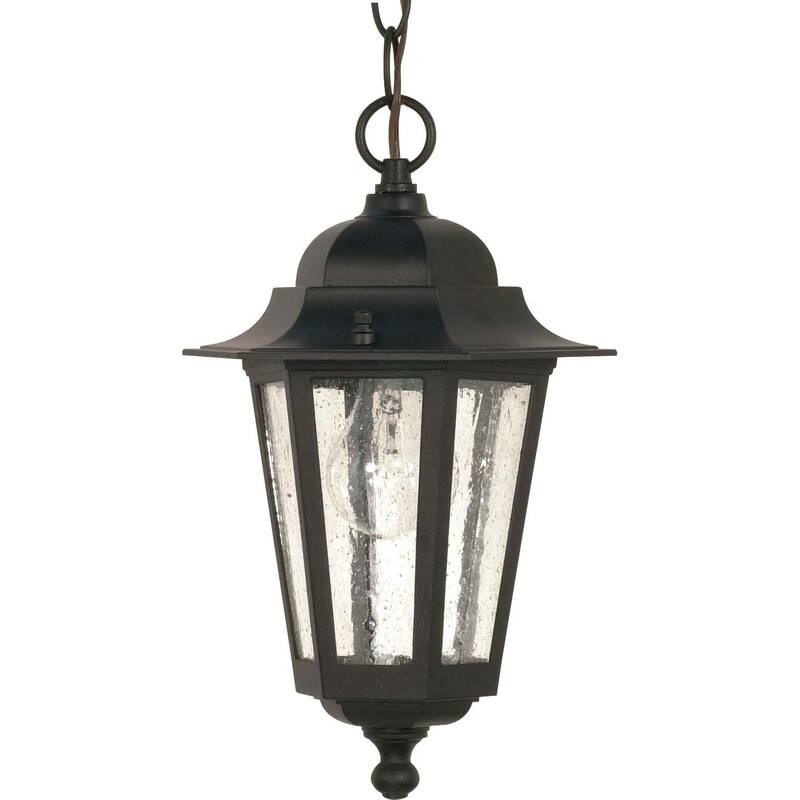 Cornerstone 1 Light Textured Black with Clear Seed Hanging Lantern