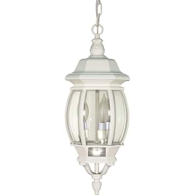 Central Park White with Clear Beveled Panels 3-light Hanging Lantern