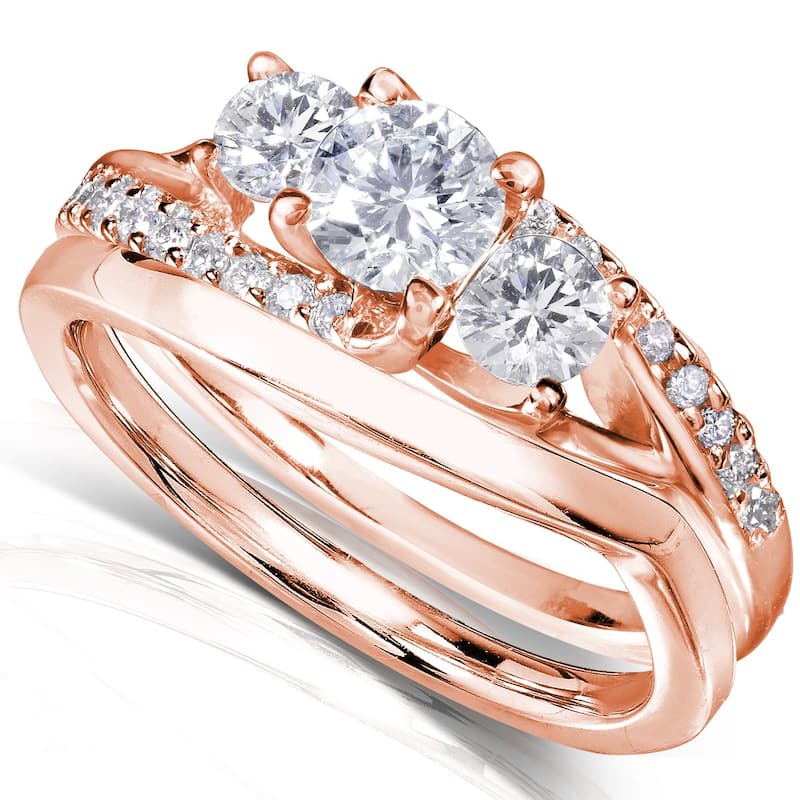 Annello by Kobelli 14k Gold 1ct TDW Diamond Engagement Bridal Rings Set - 4 - Rose