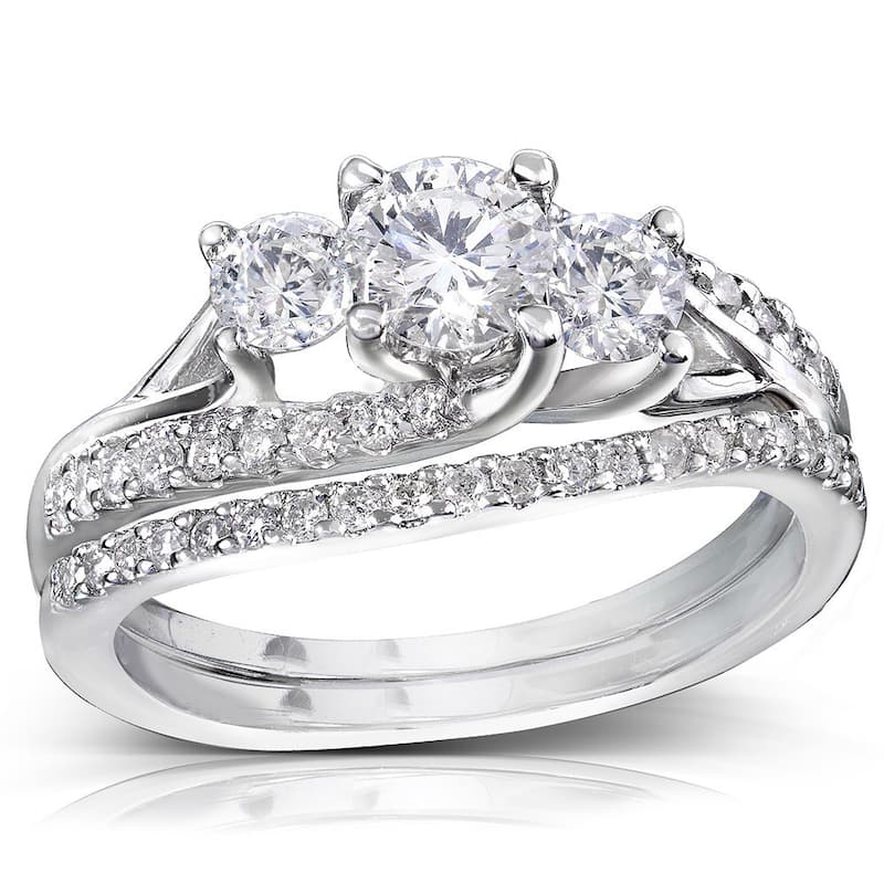Annello 14k Gold 1 1/10ct TDW Diamond Bridal Rings Set - 4 - White