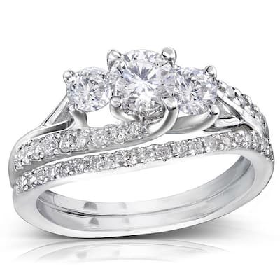 Annello 14k Gold 1 1/10ct TDW Diamond Bridal Rings Set