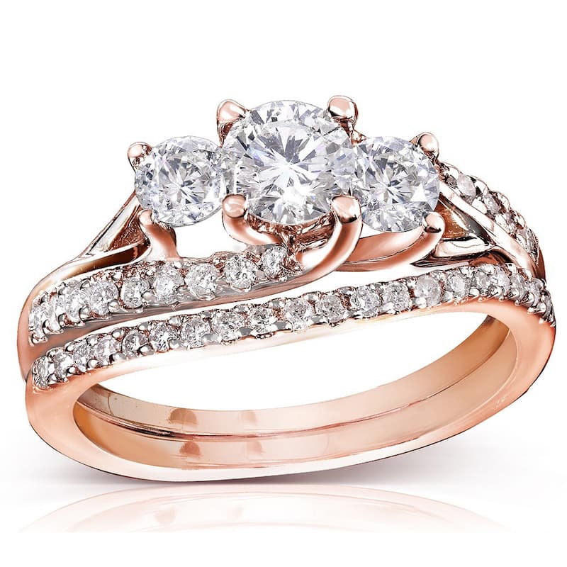 Annello 14k Gold 1 1/10ct TDW Diamond Bridal Rings Set - 4 - Rose