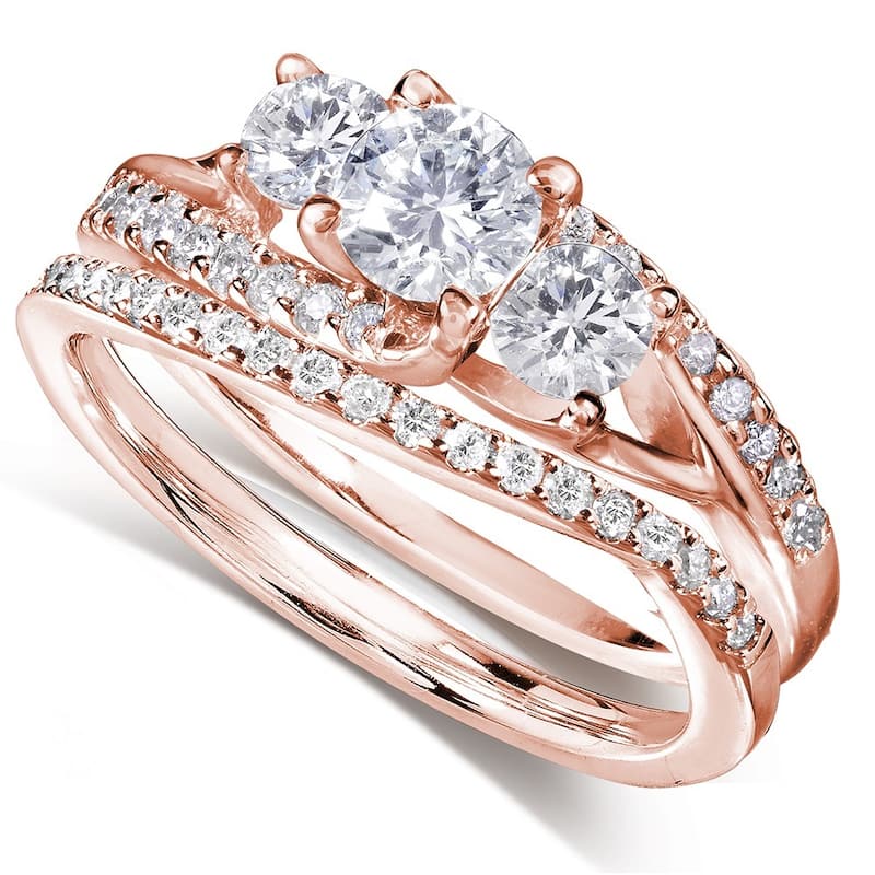 Annello 14k Gold 1 1/10ct TDW Diamond Bridal Rings Set