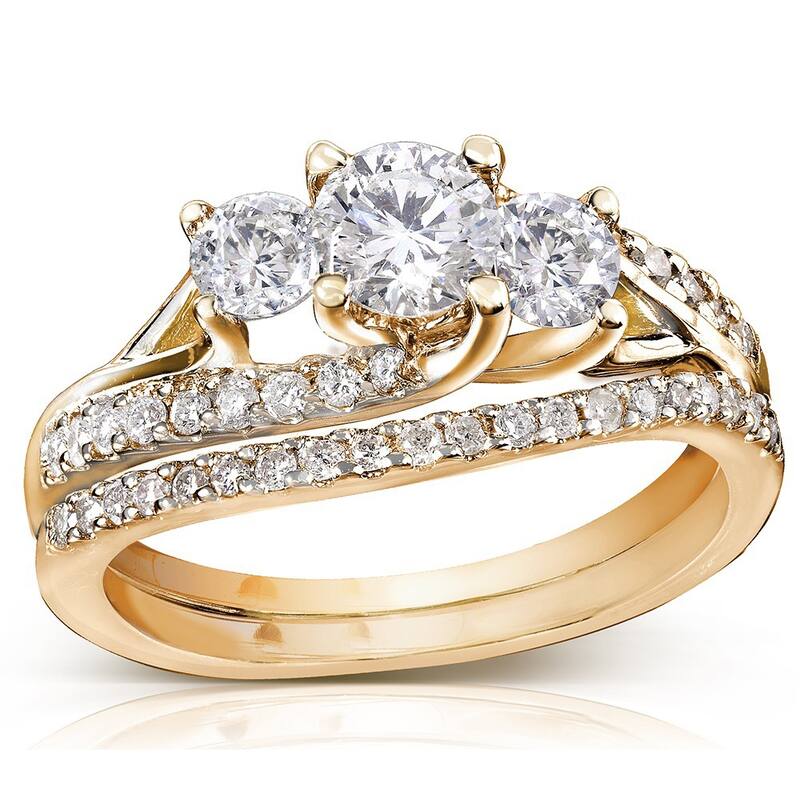 Annello 14k Gold 1 1/10ct TDW Diamond Bridal Rings Set - 4 - Yellow