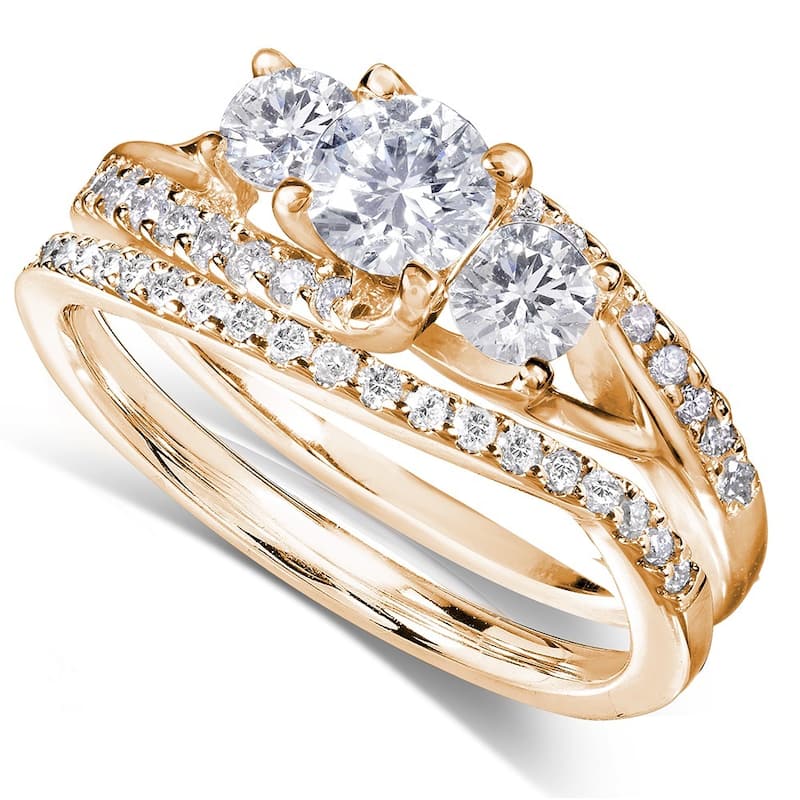 Annello 14k Gold 1 1/10ct TDW Diamond Bridal Rings Set