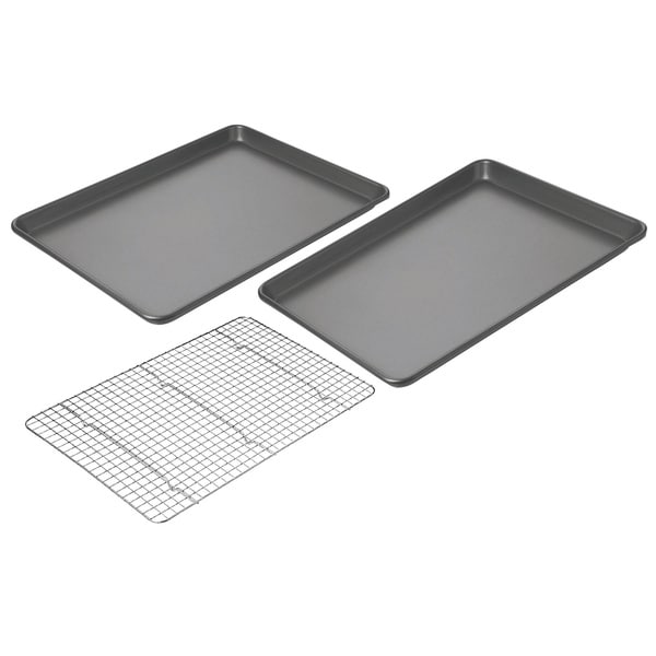 Aluminum 3 piece Large Pan and Wire Rack Set Focus Metal Bakeware