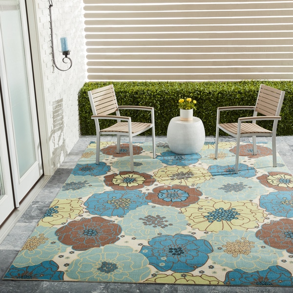 Nourison Home and Garden Blue Floral Indoor/Outdoor Rug
