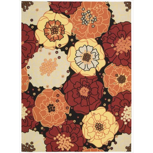 Nourison Home And Garden Black Floral Indoor/ Outdoor Area Rug (53 X 75)