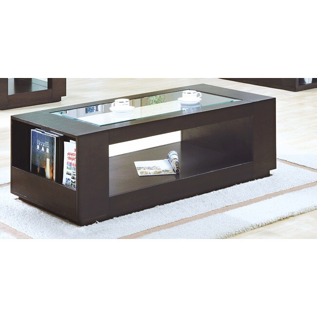 Cappuccino Veneer Cocktail Table with Glass Insert Free Shipping
