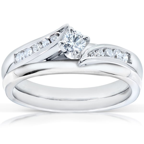 Annello 14k White Gold 1ct TDW Diamond 2 piece Bridal Ring Set (H I