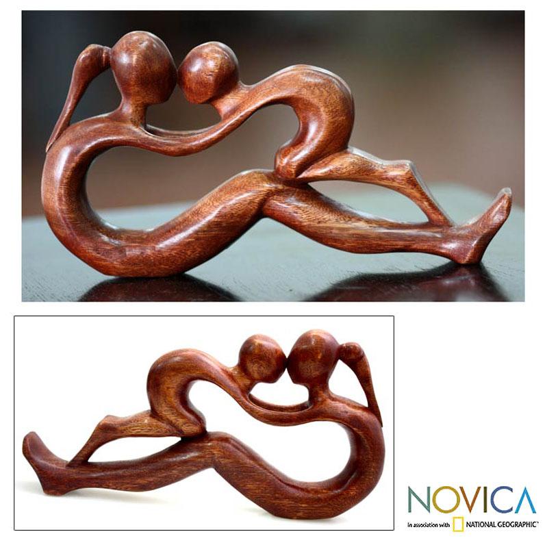 Handcrafted Suar Wood Endless Love Sculpture (indonesia)