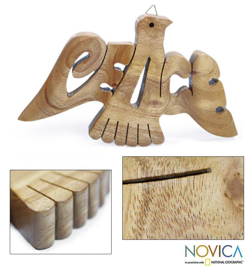 Handmade Mahogany Wood 'Peace' Wall Sculpture (Guatemala)