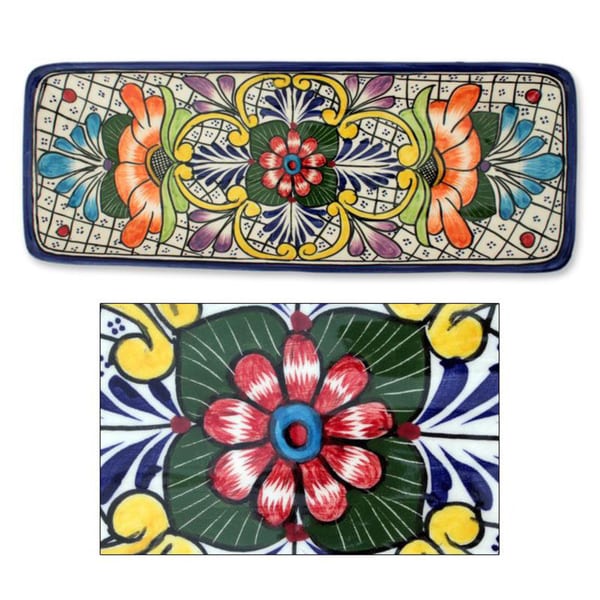 Handmade Ceramic 'Guanajuato Flora' Talavera Serving Plate (Mexico ...