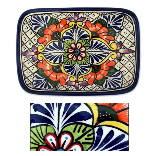 Handmade Ceramic 'Regal Flora' Talavera Serving Plate (Mexico)