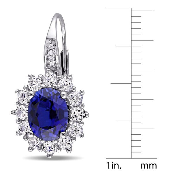 Miadora Sterling Silver Blue and White Sapphire Diamond Earrings - 25.3 mm x 13.8 mm x 16 mm