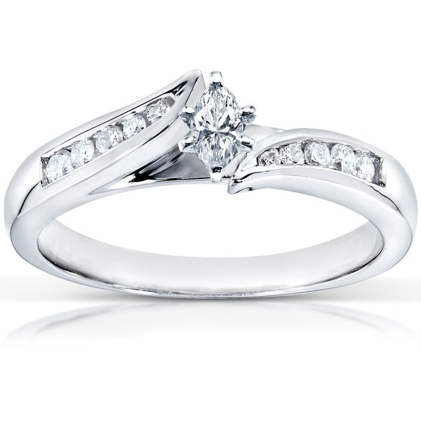 Annello by Kobelli 14k White Gold 1/4ct TDW Marquise Diamond Engagement Ring