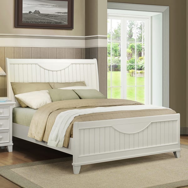Tribecca Home Alderson Cottage White Beadboard Crescent Shaped Queen Size Bed