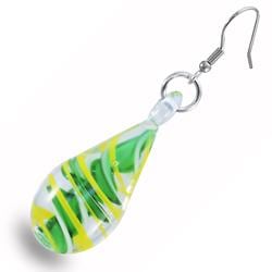 West Coast Jewelry Stainless Steel Green and Yellow Swirl Design Glass Earrings West Coast Jewelry Crystal, Glass & Bead Earrings