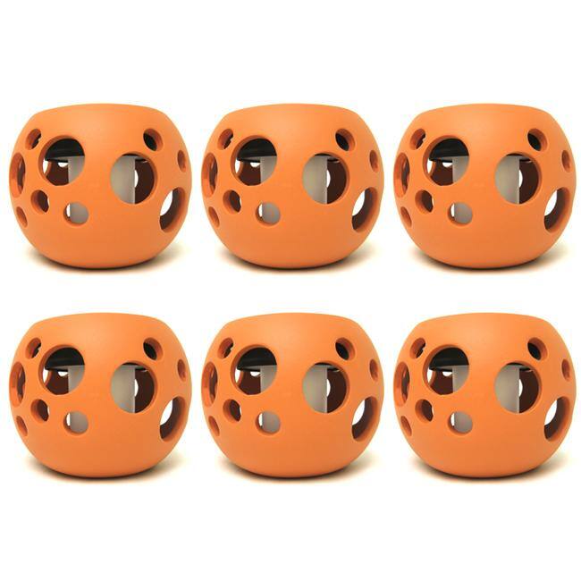 Orange Round Ceramic Solar Lights Pot with Bubble Cutouts (Set of 6